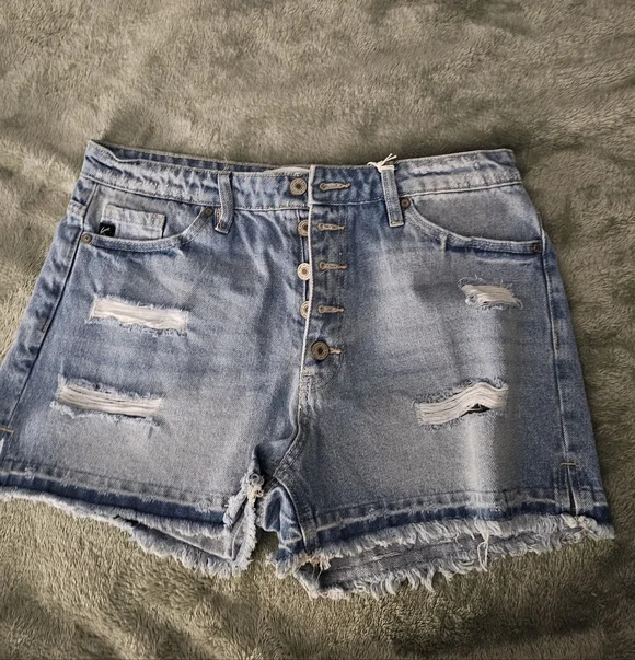 KanCan Light Blue Distressed Jean Shorts Size L - Picture 1 of 6